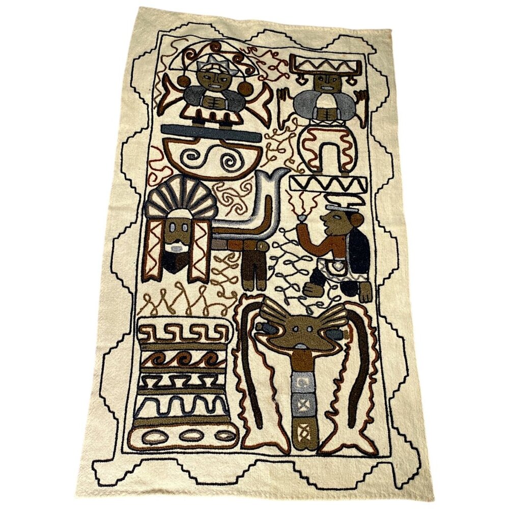 Peruvian Tapestry Wall Hanging  39x22 Alpaca Wool Maya Aztec Ethnic Folk Art